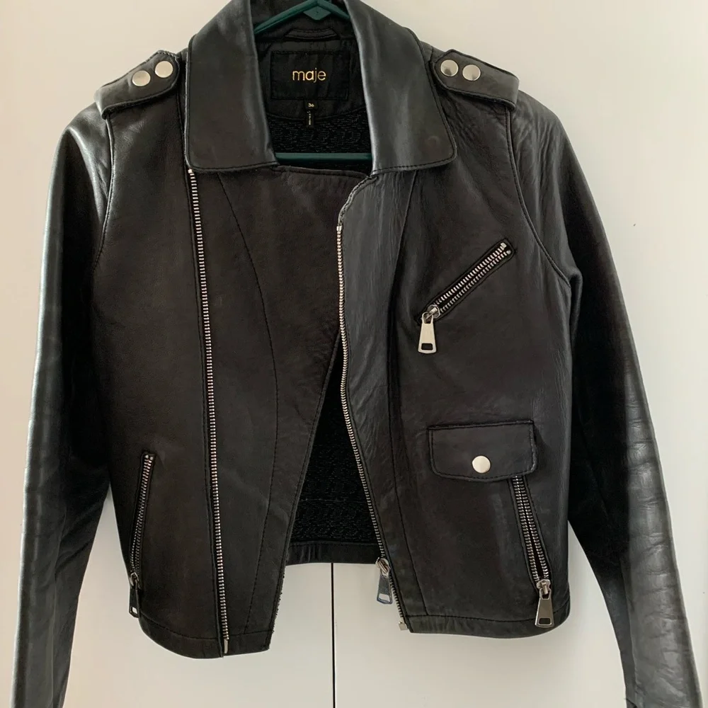 Maje Black Lamb Leather Biker Jacket Small Sz 36 - Picture 4 of 10